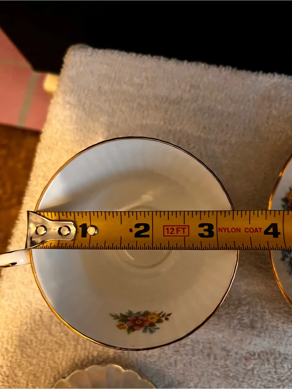 Classic Floral Bone China Teacup and Saucer - White with Multicolor Flowers